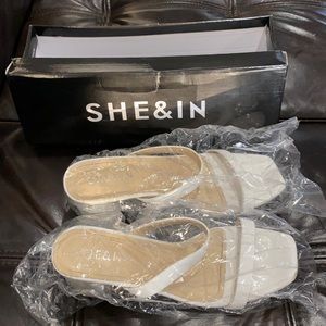 Shein white block heeled sandals white square toe US6
